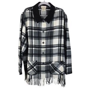 Coldwater Creek Black White Plaid Fringes Western Cowboy Shacket 1X